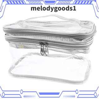 Melodygoods1 กระเป๋าเครื่องสําอาง แบบใส สองชั้น ขนาดใหญ่ แบบพกพา สําหรับผู้หญิง