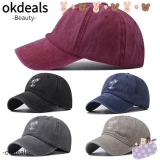 OKDEALS หมวกเบสบอล ปักลายต้นมะพร้าว สามารถปรับได้ สไตล์วินเทจ สําหรับผู้ชาย และผู้หญิง