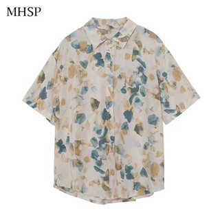 Mhsp เสื้อเชิ้ตแขนสั้น ผ้าชีฟอง พิมพ์ลาย สไตล์ฮ่องกงวินเทจ