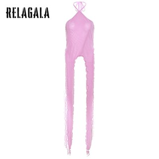 Relagala เสื้อครอปท็อปลําลอง คอปาด เข้ารูป สีพื้น แฟชั่นเรียบง่าย สําหรับผู้หญิง 2023