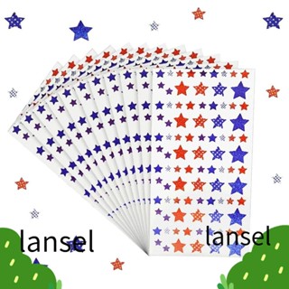 LANSEL สติกเกอร์ฟอยล์เลเซอร์ รูปดาว มีกาวในตัว สีแดง สีขาว สีฟ้า สําหรับงานปาร์ตี้ 900 ชิ้น 10 แผ่น