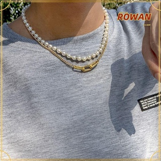 ROWANS สร้อยคอโชคเกอร์ สายโซ่โลหะ ประดับไข่มุกเทียม สองชั้น ปรับระดับได้ สวยหรู สไตล์เกาหลี สําหรับผู้ชาย และผู้หญิง