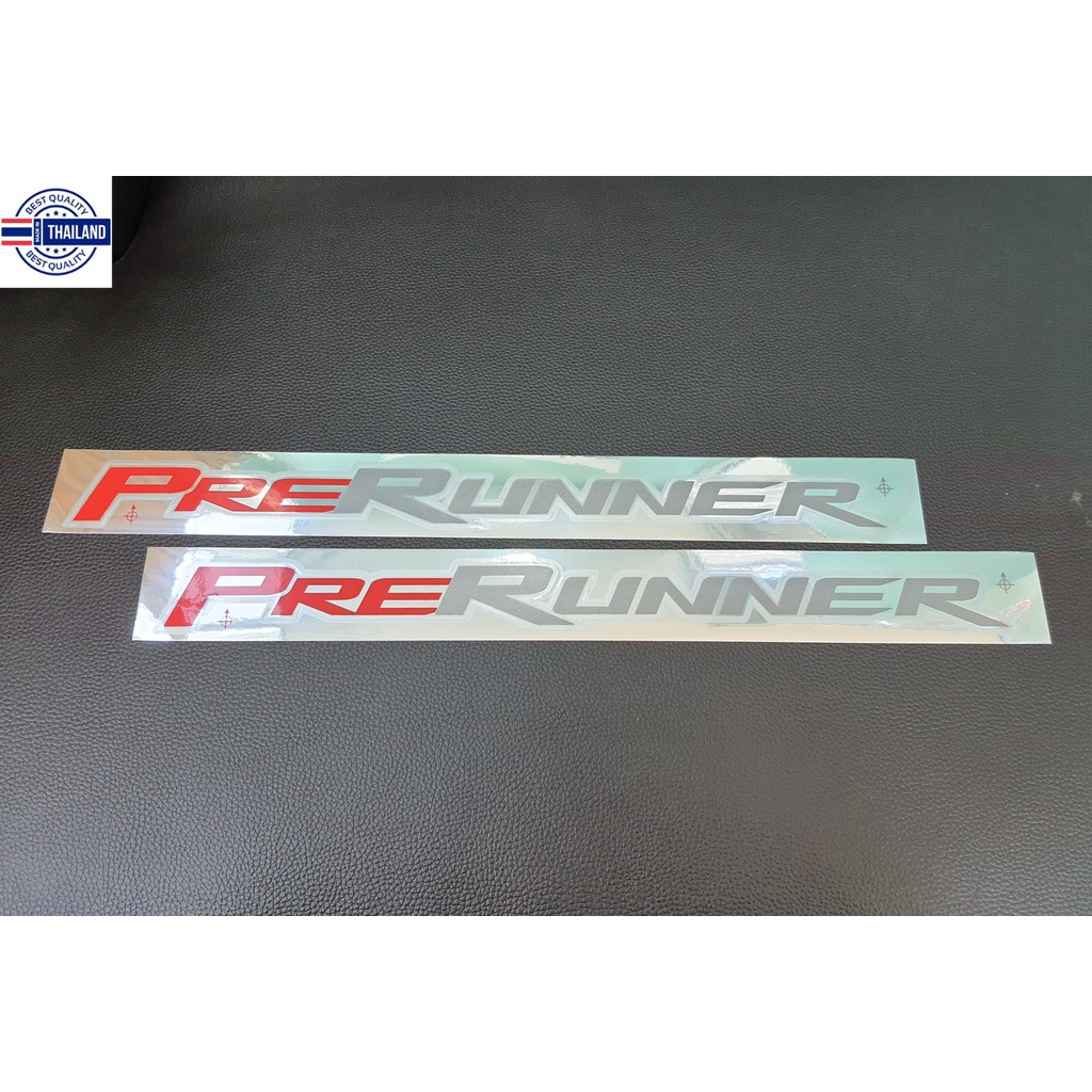 PRE RUNNER สติกเกอร์ สีแดง-เทา ติดข้างท้ายรถ ซ้าย-ขวา 1คู่ งานเทีย ใส่กั ไฮลักษ์ รีโว้  2015-2021 สำ