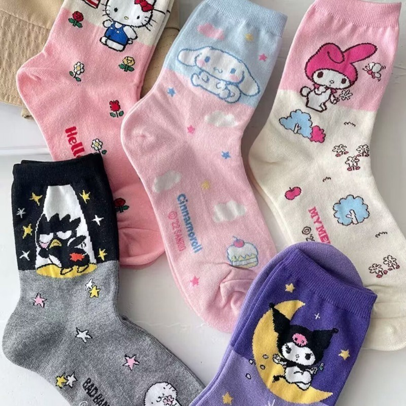 Kawaii ถุงเท้าน่ารัก Kuromi Melody Pom Pom Purin ถุงเท้า Casual อเนกประสงค์สาวของขวัญคริสต์มาสสําหรับแฟน