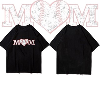 Baseball Mom Softball Heart Shirt, Mother Gift Mama Tops Shirt Latest Printed Cotton Student T Shirts Normal for Women M