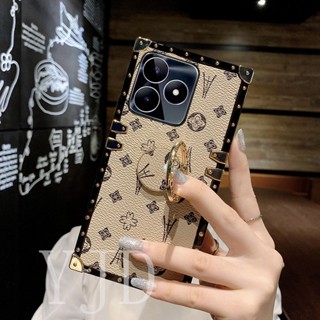 เคสโทรศัพท์มือถือ ทรงสี่เหลี่ยม กันกระแทก ลายดอกไม้ ประดับเพชร สําหรับ Realme C53 C55