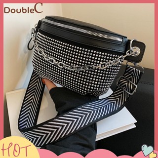 【Double C 】✿   ใหม่ กระเป๋าถือ กระเป๋าสะพายไหล่ คาดเอว สําหรับสตรี ติดประดับเพชร พลอยเทียม 2023