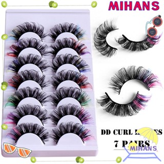 Mih ขนตาปลอม สีชมพู สีฟ้า ธรรมชาติ DD Curl 7 คู่