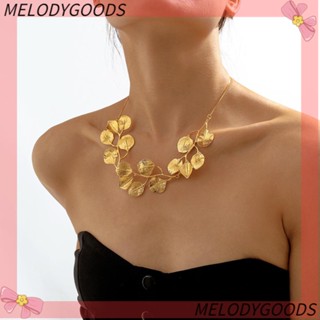 Melodg สร้อยคอโชคเกอร์ จี้รูปใบไม้ สีทอง สไตล์วินเทจ เครื่องประดับแฟชั่นสตรี