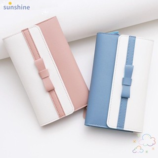 Ssunshine กระเป๋าสตางค์แฟชั่น ใบยาว ประดับโบว์ สีหวาน