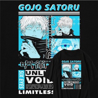 แฟชั่น Jujutsu Kaisen ฤดูร้อนใหม่ญี่ปุ่นย้อนยุคผ้าฝ้ายแขนสั้นเสื้อยืด Satoru Gojo เทรนด์ผู้ชายญี่ปุ่น เสื้อผ้า