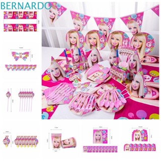 Bernardo ชุดจานชาม ลายเจ้าหญิงบาร์บี้ แบบใช้แล้วทิ้ง สีชมพู สําหรับตกแต่งบ้าน ปาร์ตี้