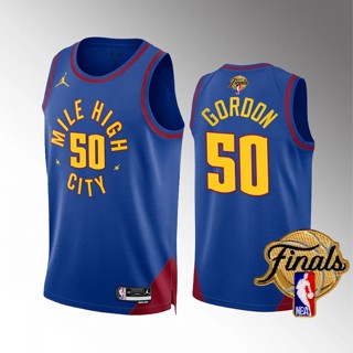 【คุณภาพสูง】นักเก็ต Nba Finals Denver ของแท้ 2023 สําหรับผู้ชาย #50 เสื้อกีฬาแขนสั้น ลายทีม Aaron Gordon Statement Edition สีฟ้า