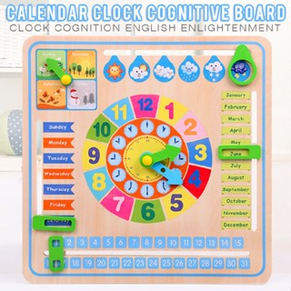 Kids Wooden Clock Calendar Date Weather Board Learning Educational Toys