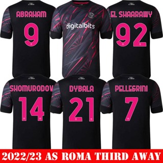 เสื้อกีฬาแขนสั้น ลายทีมชาติฟุตบอล AS Roma Third Away Dybala Shaarawy Abraham Shomurodov Pellegrini 22-23 ชุดเยือน