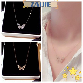 Zaijie24 สร้อยคอโช้คเกอร์ จี้คริสตัล รูปผีเสื้อ โรแมนติก ของขวัญแฟชั่น