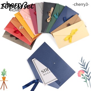 Cherry3 ซองจดหมายกระดาษ ประดับโบว์ ไข่มุก สไตล์เรโทร สร้างสรรค์ 10 ชิ้น ต่อชุด