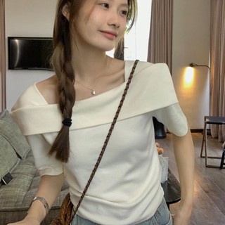 เสื้อยืดแขนสั้น เปิดไหล่ข้างเดียว ทรงสลิมฟิต แฟชั่นฤดูร้อน สําหรับผู้หญิง JMKP