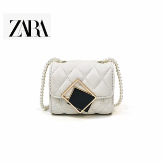 Zara กระเป๋าสะพายไหล่ ขนาดเล็ก แต่งสายโซ่ ประดับไข่มุก แฟชั่นยอดนิยม สําหรับสตรี