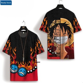 【พร้อมส่ง】เสื้อยืดแขนสั้น พิมพ์ลายการ์ตูนอนิเมะ one piece Luffy พลัสไซซ์ แฟชั่นฤดูร้อน สําหรับเด็กผู้ชาย