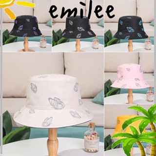 Emilee หมวกบักเก็ตแฟชั่น ผ้าฝ้าย พับได้ สองด้าน ลายผีเสื้อ