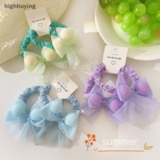 [highbuying] ยางมัดผมหางม้า แบบยืดหยุ่น ประดับโบว์น่ารัก สีแคนดี้ สําหรับเด็กผู้หญิง พร้อมส่ง