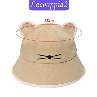 [Lacooppia2] หมวกบักเก็ต ป้องกันแดด รูปหูแมว สไตล์ชาวประมง สําหรับผู้หญิง ตั้งแคมป์ กิจกรรมกลางแจ้ง