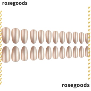 Rosegoods1 เล็บปลอม ประดับไข่มุก ใช้ซ้ําได้ ยาวปานกลาง 24 ชิ้น ต่อกล่อง