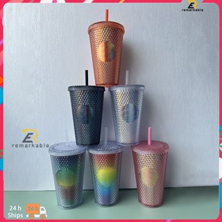 Ready stock 473/16oz Starbucks Small Water Bottle Cup Reusable Straw Cup Frosted Durian Series Plastic Double Layer Straw Cup พิเศษ