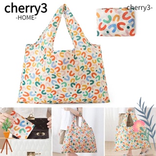 Cherry3 กระเป๋าถือ กระเป๋าช้อปปิ้ง ผ้าไนล่อน พับได้ ความจุขนาดใหญ่ แบบพกพา ทนทาน ใช้ซ้ําได้ ทนทาน