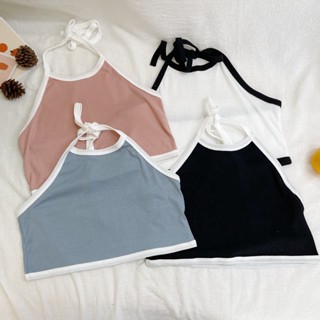 BKL สาวอวบ พร้อมส่ง minicrop2tone เสื้อผูกคอ ผ้าร่องเนื้อดี​ ใส่สบายกำลังฮิตสุดๆ จะใส่เดี่ยวหรือใส่กับเสื้อคลุมสักตัวค