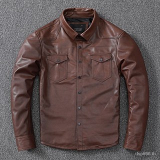 Italian sheep leather leather coat mens shirt slim short shirt leather jacket coat BKUN