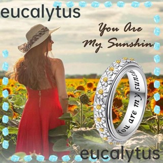 Eucalytus1 แหวนเพชร เพทาย รูปดอกเดซี่ หมุนได้ ของขวัญวันเกิด สําหรับผู้หญิง