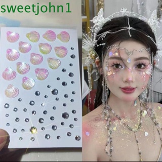 Sweetjohn สติกเกอร์กลิตเตอร์ พลอยเทียม รูปใบหน้า 3D คละแบบ หลากสี เครื่องประดับ สําหรับตกแต่งโทรศัพท์มือถือ อายไลเนอร์ ผู้หญิง