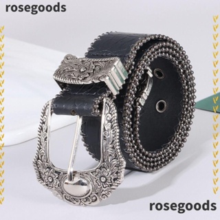 Rosegoods1 เข็มขัดตะวันตก หัวเข็มขัด เข็มขัดเอวโบฮีเมียน แฟชั่น กว้าง หนัง PU เข็มขัดวินเทจ สําหรับกางเกงยีนส์ ชุด