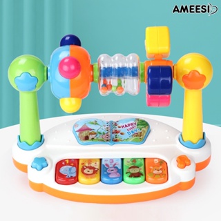 Ameesi เปียโนมีเสียงเพลง หมุนได้ มีไฟ ของเล่นเสริมการเรียนรู้เด็ก