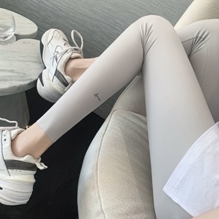กางเกงกีฬาขายาว เอวสูง ผ้ายืด สีพื้น สไตล์เกาหลี สําหรับผู้หญิง