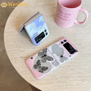 Wenwen เคสโทรศัพท์มือถือแฟชั่น แบบกระดาษแข็ง ลายผีเสื้อ กลิตเตอร์ สีเงิน และจี้แวววาว สําหรับ Samsung Z Flip4 Z Flip3