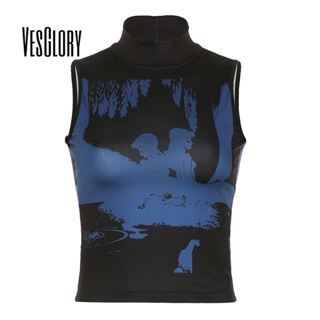 Vesglory เสื้อกล้าม คอกลม พิมพ์ลาย สีพื้น ทรงสลิมฟิต แฟชั่นสําหรับผู้หญิง 2023