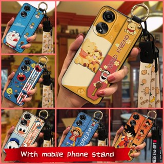 Cartoon Wrist Strap Phone Case For OPPO A78 4G Back Cover ring Lanyard Cute Phone Holder Kickstand Waterproof Wristband