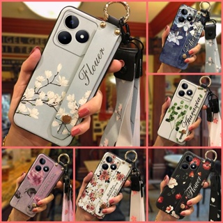 Back Cover Phone Holder Phone Case For Realme C53/Narzo N53 Flower Lanyard Anti-dust Kickstand Silicone Shockproof Durable