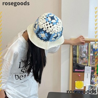 Rosegoods1 หมวกบักเก็ต ระบายอากาศ ลายดอกไม้ ฤดูร้อน แฮนด์เมด