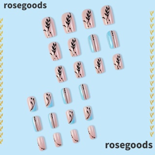 Rosegoods1 เล็บปลอมฝรั่งเศส เล็บปลอม เต็มรูปแบบ ความยาวปานกลาง เล็บปลอม กันน้ํา หัวเหลี่ยม สวมใส่ได้ เล็บกดบนเล็บ ผู้หญิง