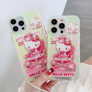 เคสโทรศัพท์มือถือ ลายการ์ตูนเฮลโลคิตตี้น่ารัก สีชมพูเลเซอร์ สําหรับ iPhone 14 13 12 11