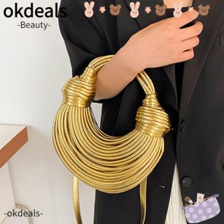 Okdeals กระเป๋าถือ กระเป๋าสะพายไหล่ หนัง PU ทรงคลัทช์ แต่งซิป แบบผูกปม สไตล์โฮโบ สําหรับสตรี