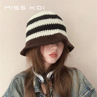 Misskoi [พร้อมส่ง] หมวกถัก ผ้าขนสัตว์ ลายทาง สไตล์เกาหลี เรโทร สําหรับผู้หญิง