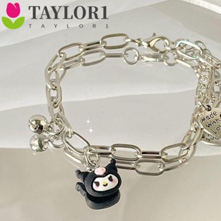 Taylor1 สร้อยข้อมือโซ่ จี้กระดิ่ง Cinnamoroll สีแคนดี้ สไตล์เกาหลี สําหรับผู้หญิง