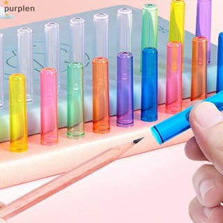 Purplen ฝาครอบดินสอพลาสติกใส สีแคนดี้ สําหรับนักเรียน เด็ก 6 ชิ้น