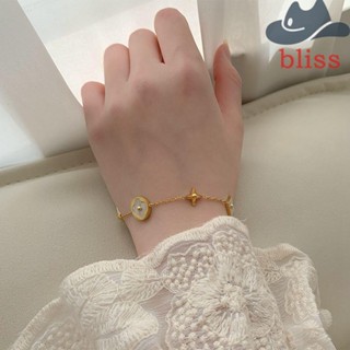 Bliss สร้อยข้อมือโซ่โลหะ รูปใบโคลเวอร์สี่แฉก พังก์ เปลือกหอย ดอกไม้ สไตล์เกาหลี เครื่องประดับ ของขวัญ