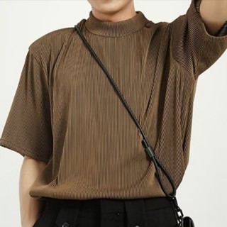 Yohji Yamamoto เสื้อยืด แขนสั้น คอสูง จับจีบ สีพื้น สไตล์เรโทร ทรงหลวม สําหรับผู้หญิง และผู้ชาย